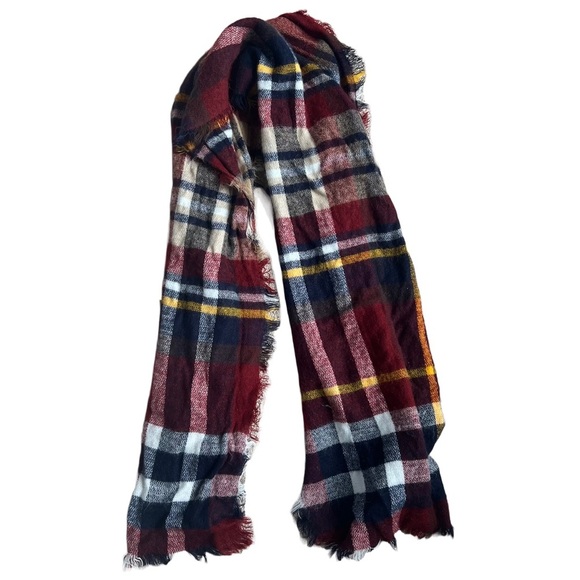 BURGUNDY / YELLOW / NAVY / WHITE PLAID PRINT SCARF - Picture 1 of 3